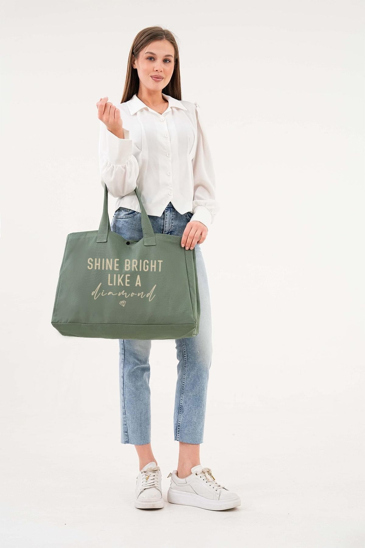 Torba bawełniana shoper „Shine Bright Like a Diamond” – zielona, duża, praktyczna.