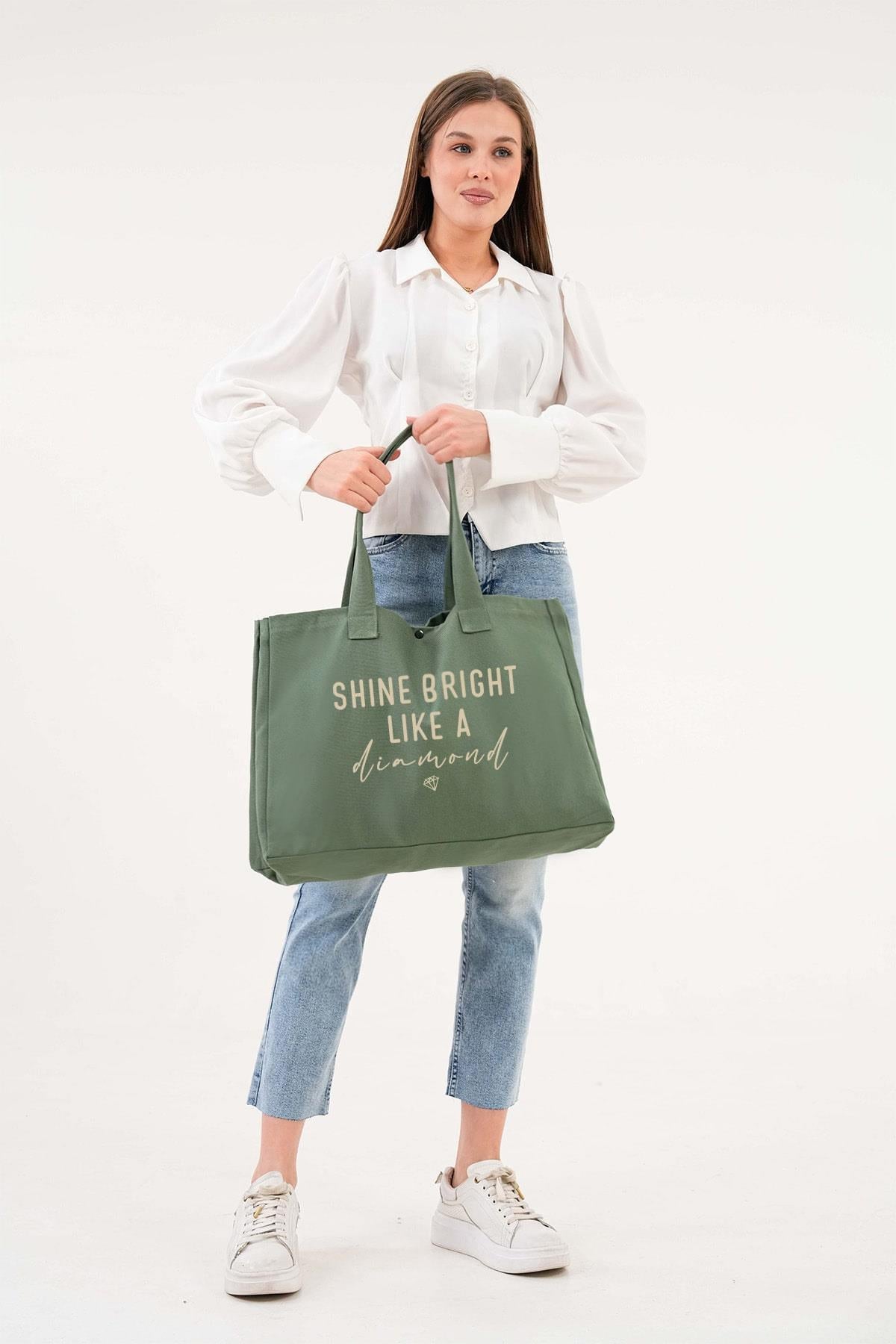 Torba bawełniana shoper „Shine Bright Like a Diamond” – zielona, duża, praktyczna.