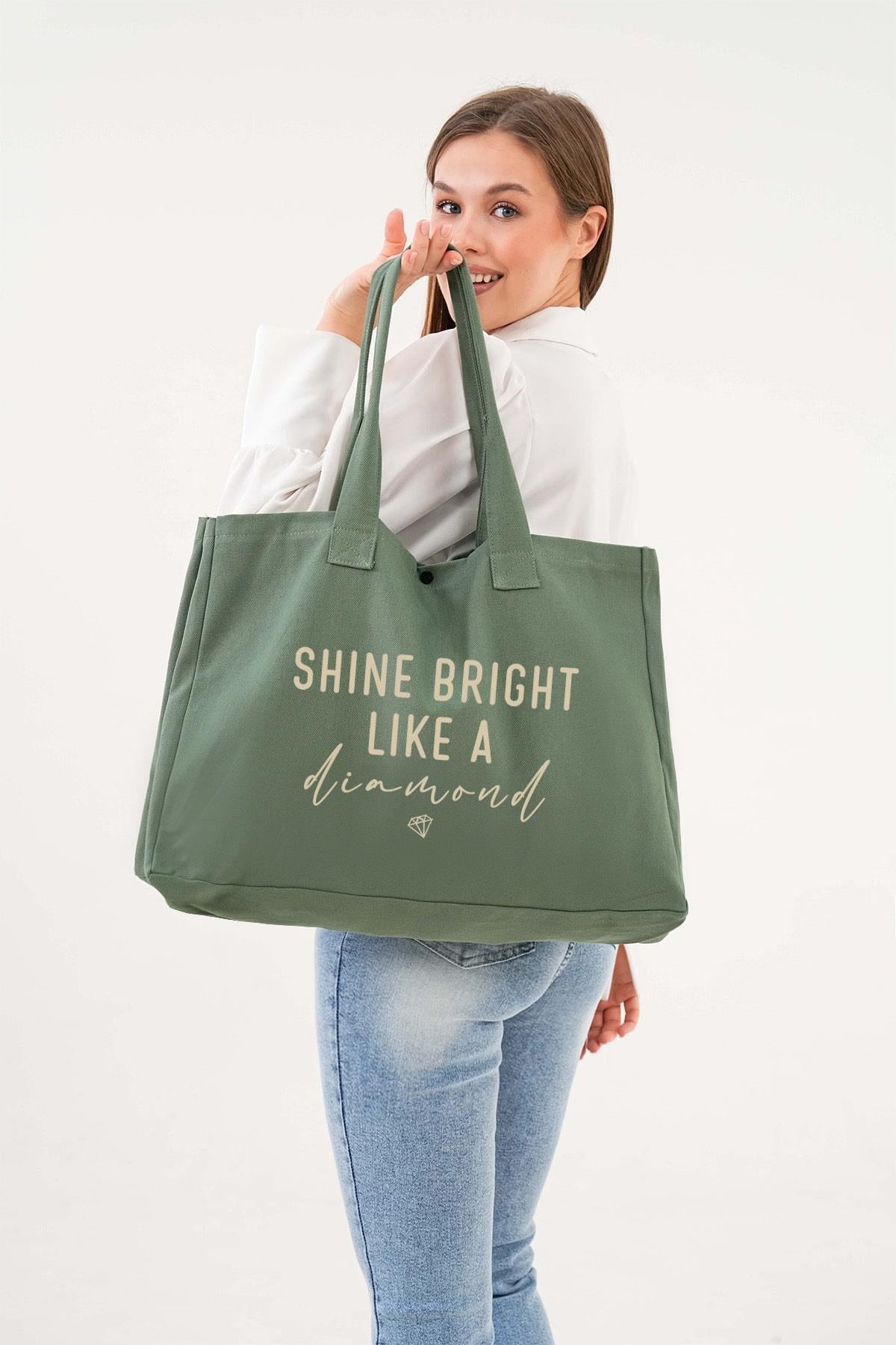 Torba bawełniana shoper „Shine Bright Like a Diamond” – zielona, duża, praktyczna.