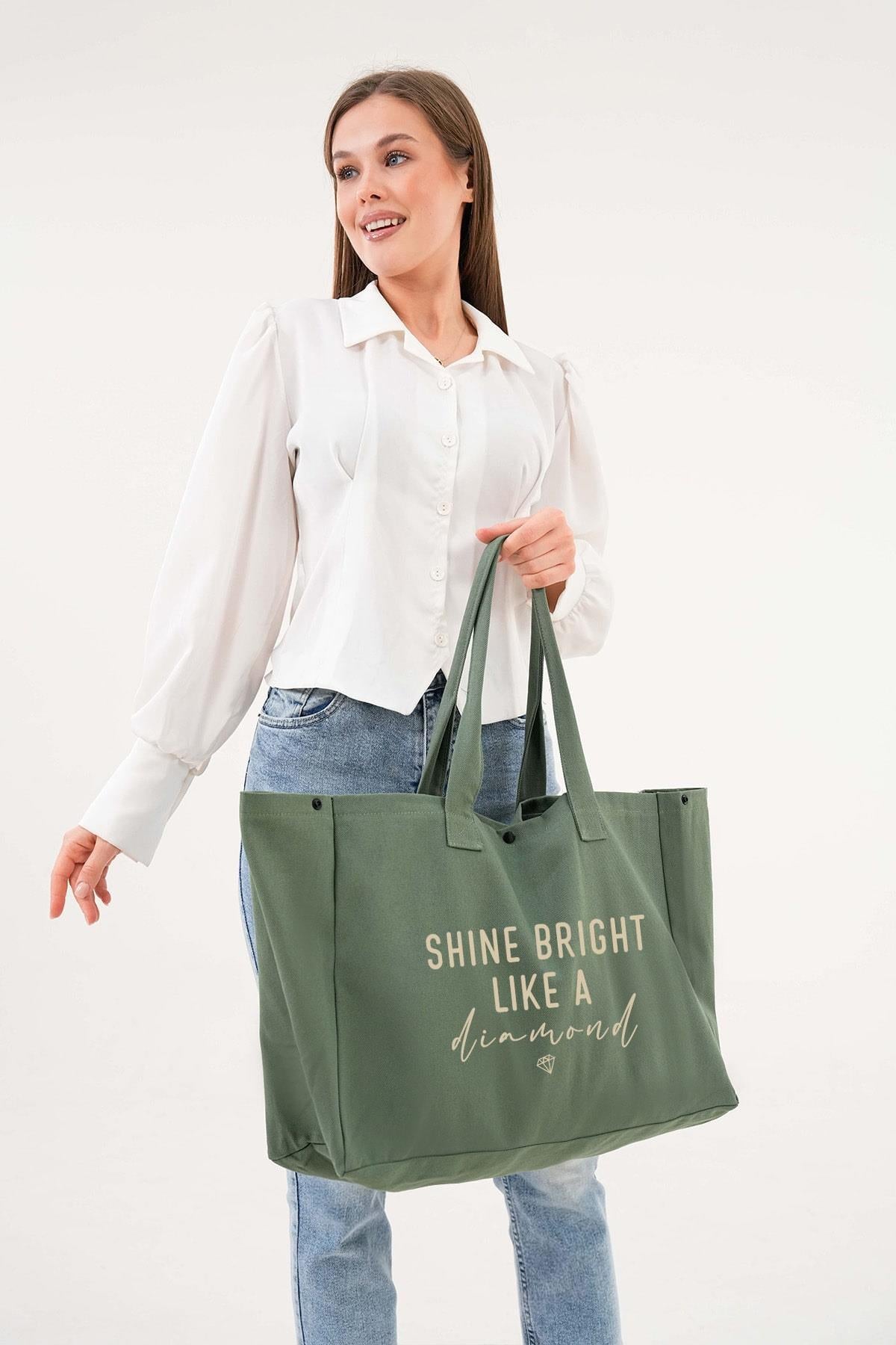 Torba bawełniana shoper „Shine Bright Like a Diamond” – zielona, duża, praktyczna.