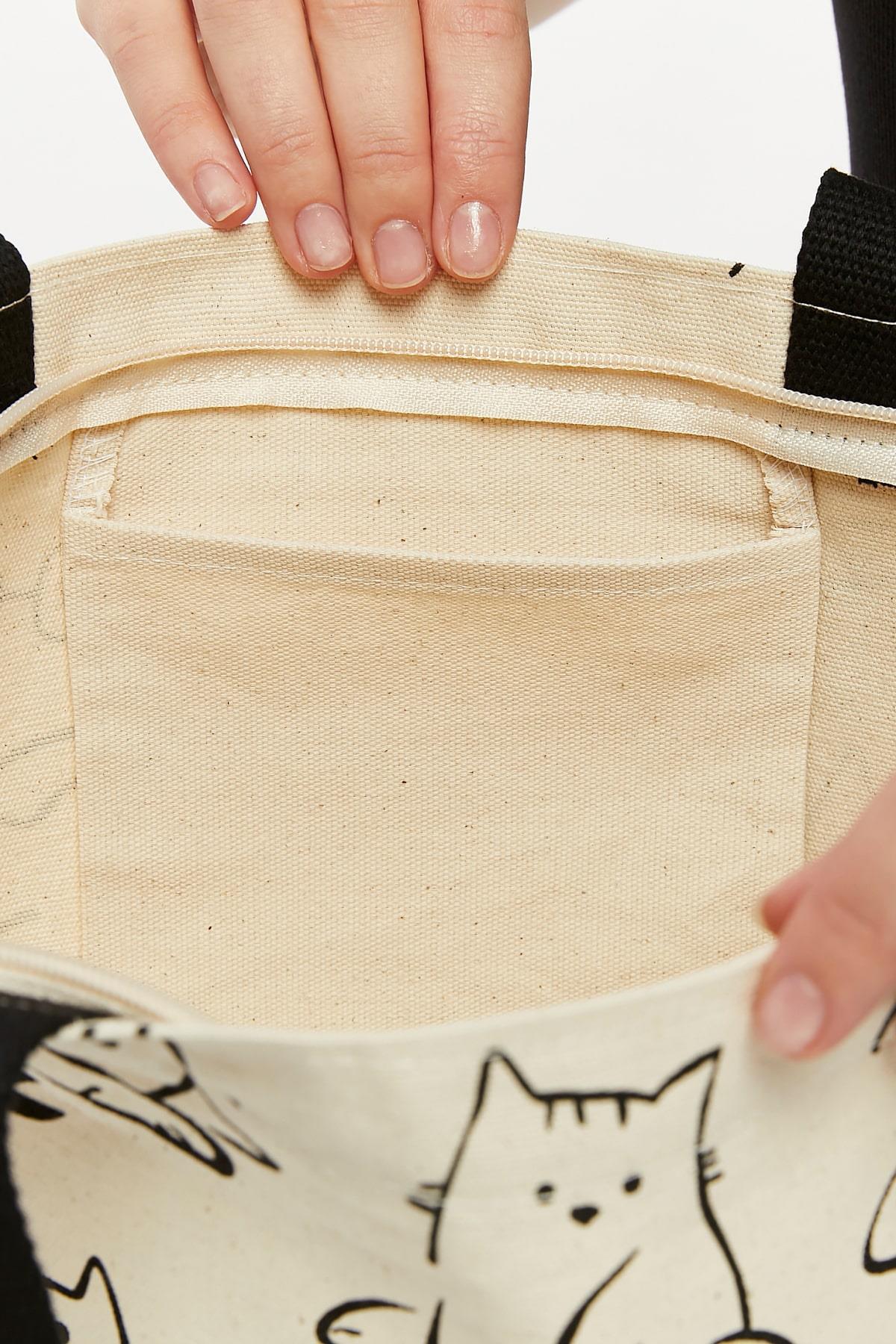 Torba bawełniana na ramię typu shopper z motywem kotów, stylowa, pojemna, na zamek, na co dzień, na zakupy.