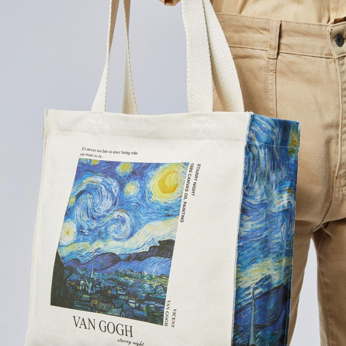 Torba Bawełniana na ramię typu Shopper, na zamek, pojemna Vincent Van Gogh- ,,Starry Night"