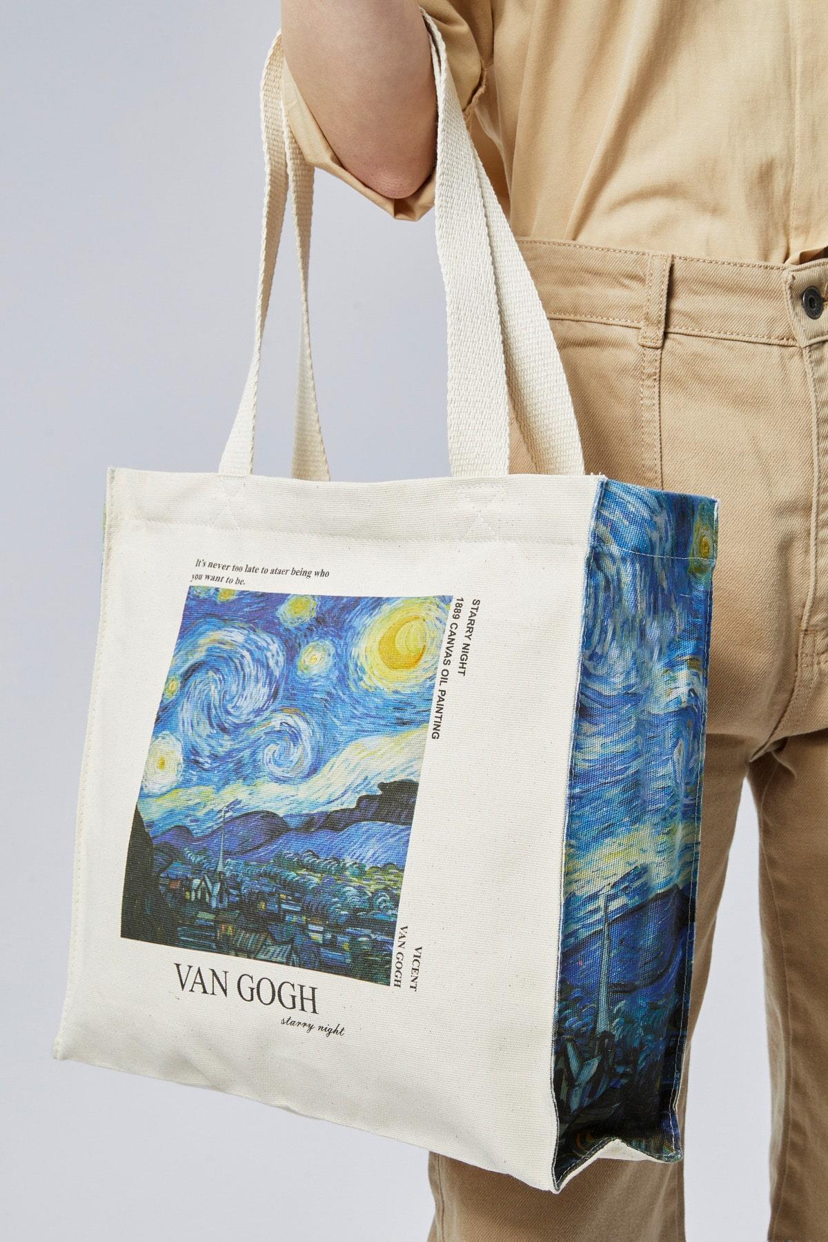 Torba Bawełniana na ramię typu Shopper, na zamek, pojemna Vincent Van Gogh- ,,Starry Night"