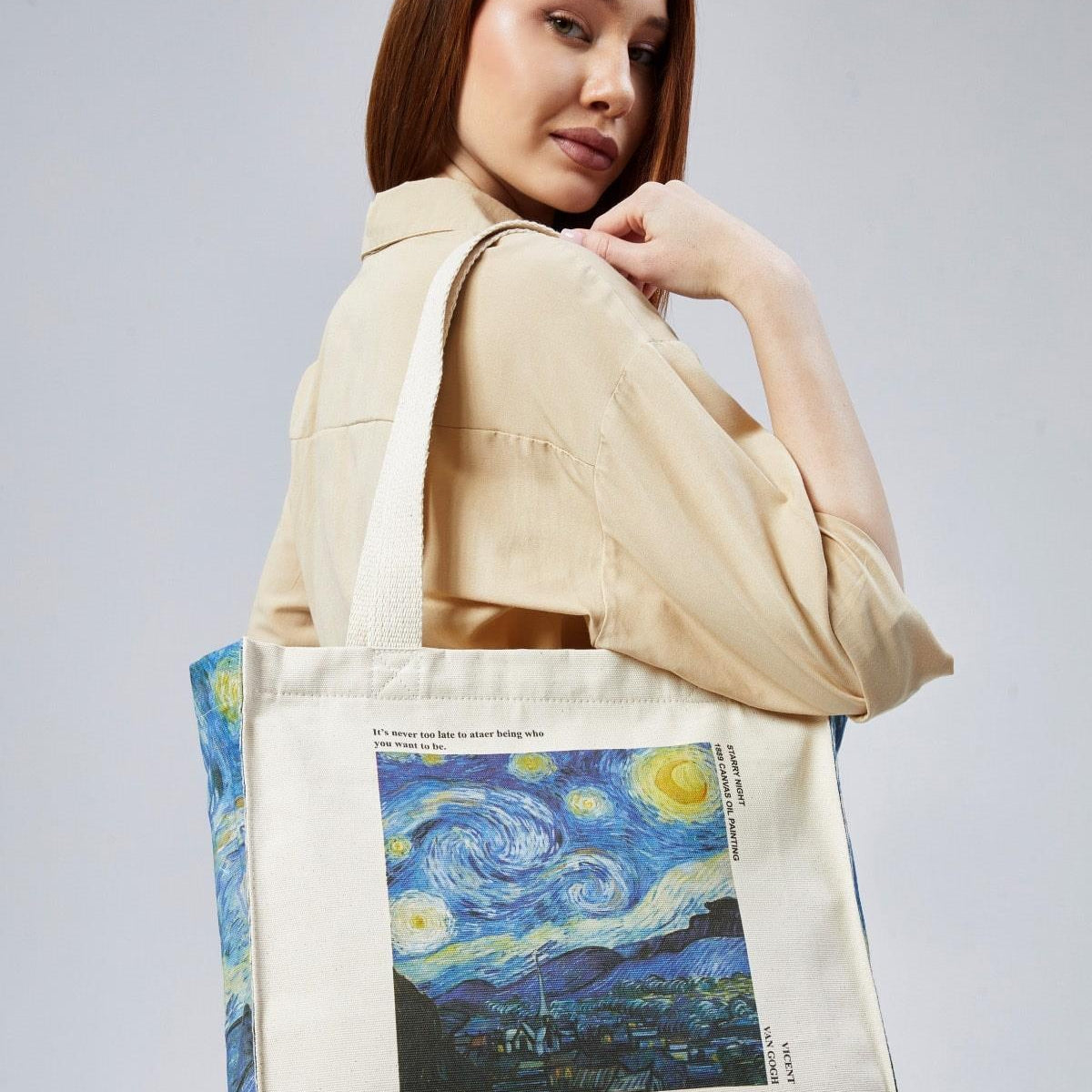 Torba Bawełniana na ramię typu Shopper, na zamek, pojemna Vincent Van Gogh- ,,Starry Night"