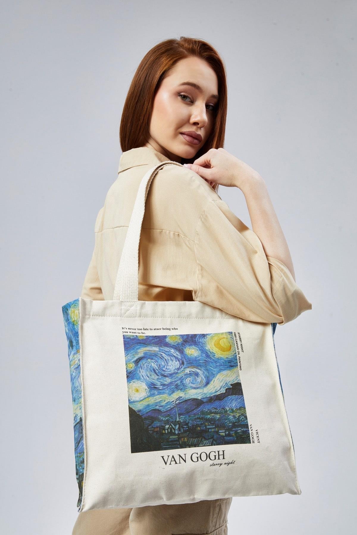 Torba Bawełniana na ramię typu Shopper, na zamek, pojemna Vincent Van Gogh- ,,Starry Night"