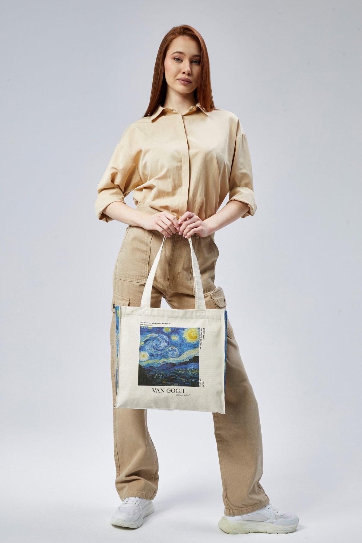 Torba Bawełniana na ramię typu Shopper, na zamek, pojemna Vincent Van Gogh- ,,Starry Night"
