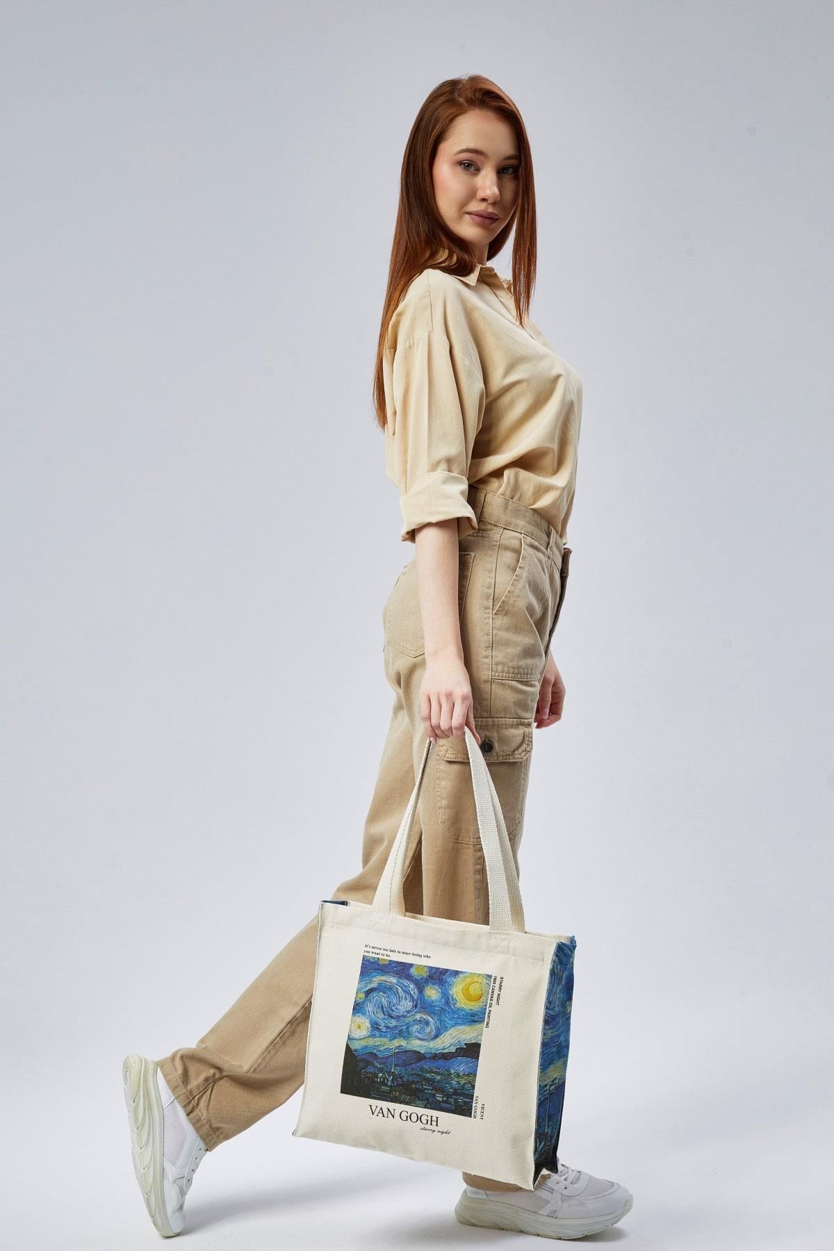 Torba Bawełniana na ramię typu Shopper, na zamek, pojemna Vincent Van Gogh- ,,Starry Night"