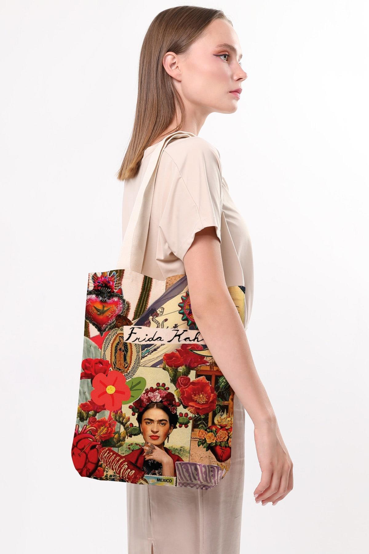 Torba bawełniana na ramię typu shopper Frida Khalo, stylowa, pojemna, na zakupy, na co dzień.