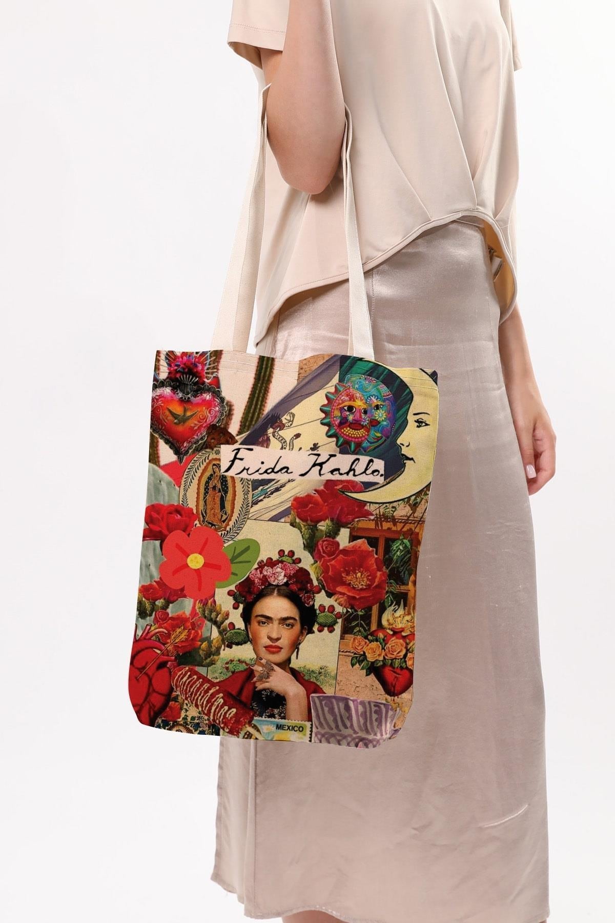 Torba bawełniana na ramię typu shopper Frida Khalo, stylowa, pojemna, na zakupy, na co dzień.