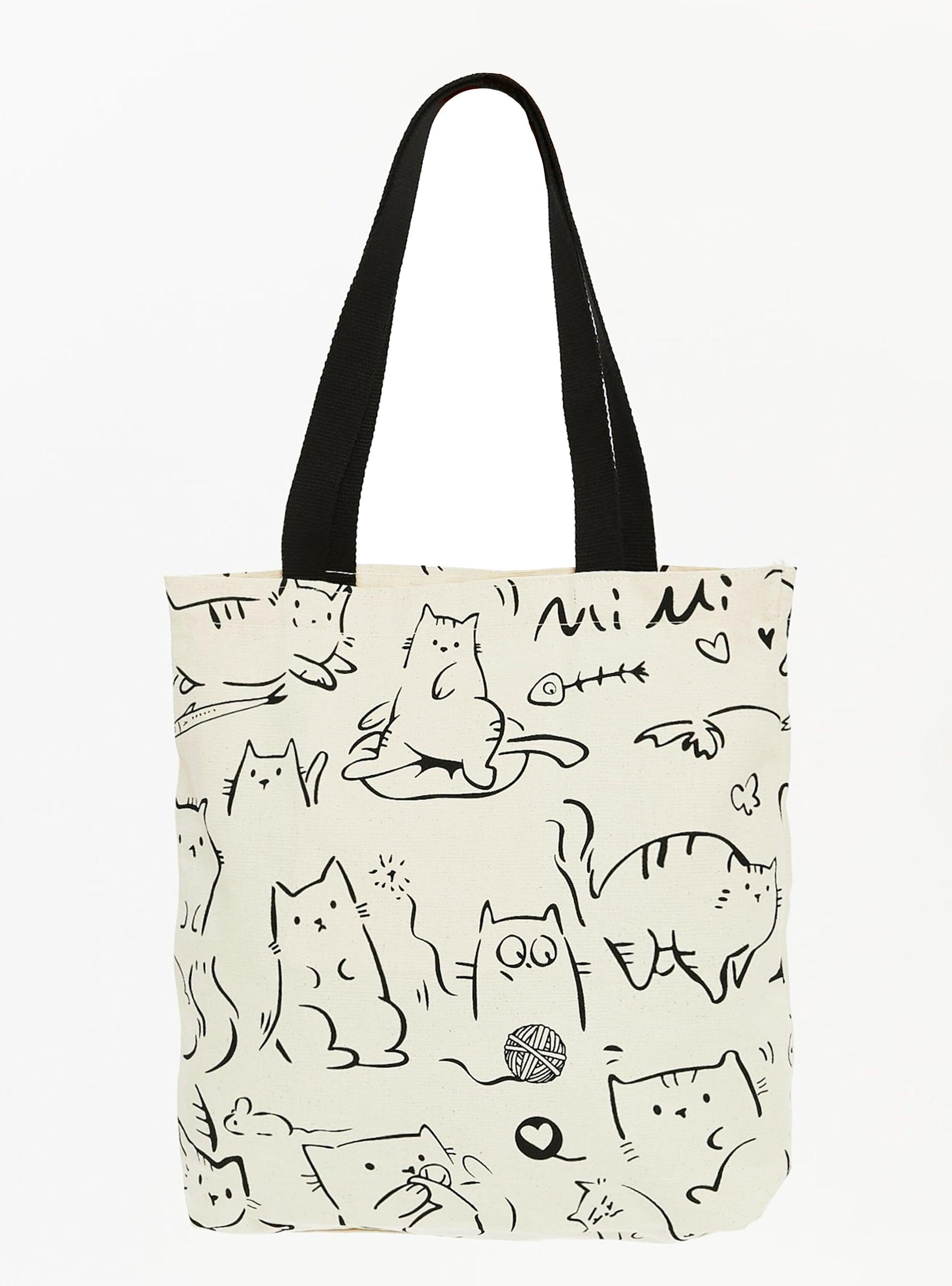 Torba bawełniana na ramię typu shopper z motywem kotów, stylowa, pojemna, na zamek, na co dzień, na zakupy.