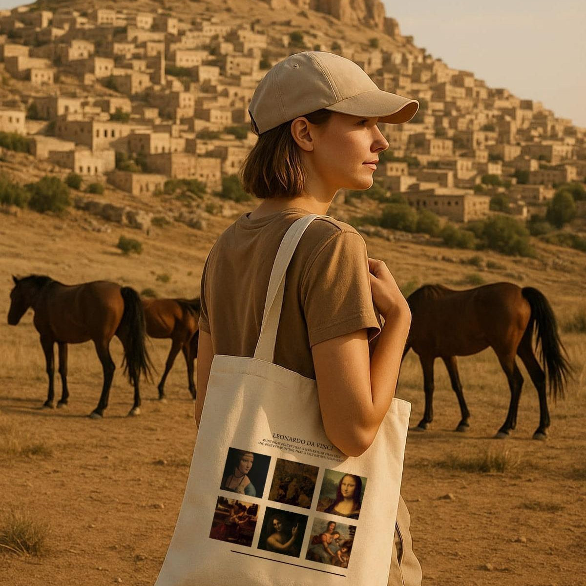Torba Bawełniana na ramię typu Shopper, stylowa, pojemna Leonardo Da Vinci, na zakupy, na co dzień.