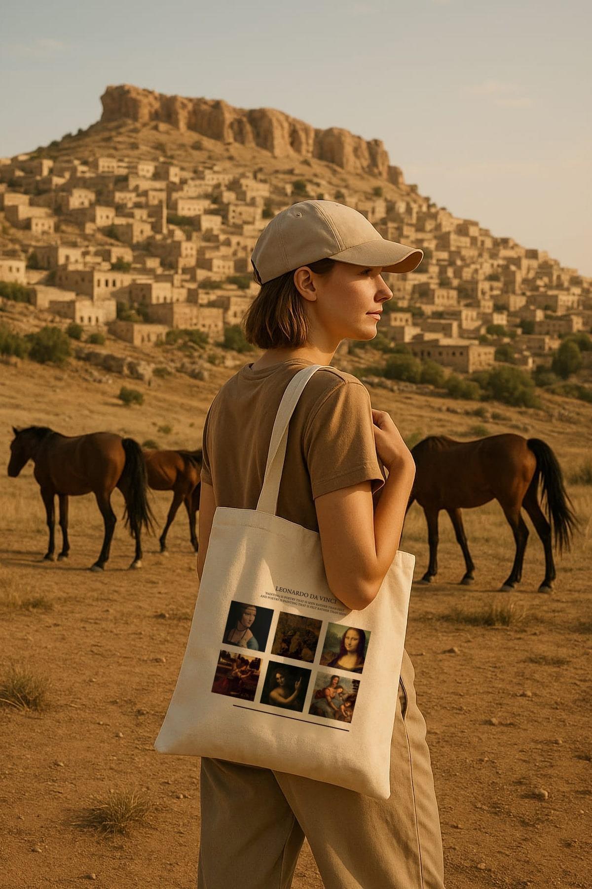 Torba Bawełniana na ramię typu Shopper, stylowa, pojemna Leonardo Da Vinci, na zakupy, na co dzień.