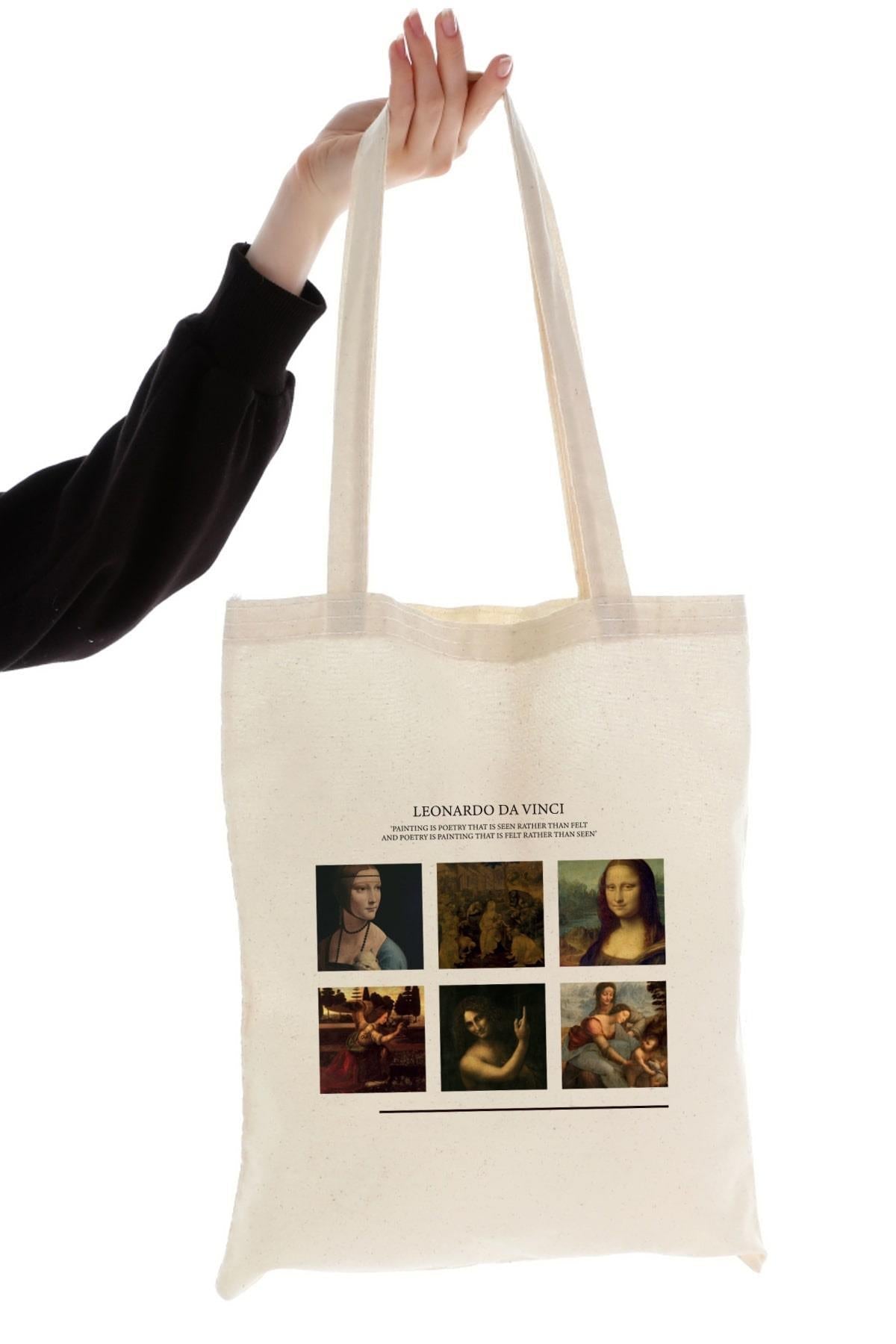 Torba Bawełniana na ramię typu Shopper, stylowa, pojemna Leonardo Da Vinci, na zakupy, na co dzień.
