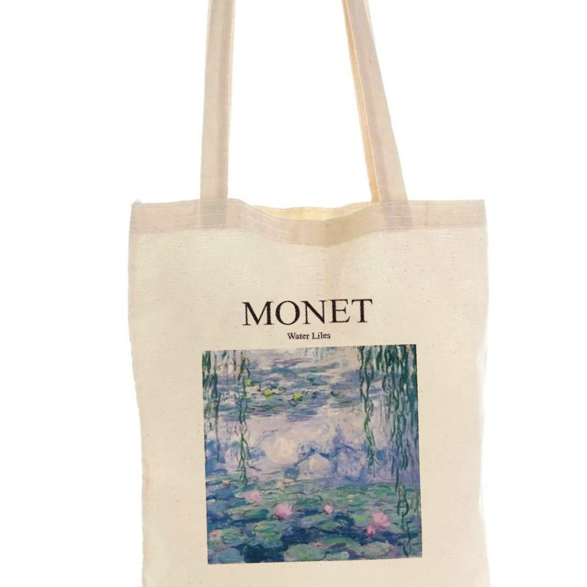 Torba Bawełniana na ramię typu Shopper, stylowa, Lilie wodne, Monet, na zakupy, do szkoły, pojemna.