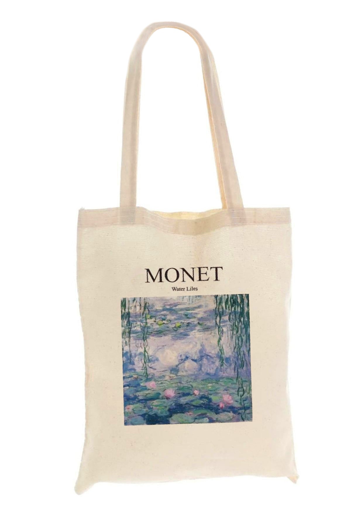 Torba Bawełniana na ramię typu Shopper, stylowa, Lilie wodne, Monet, na zakupy, do szkoły, pojemna.