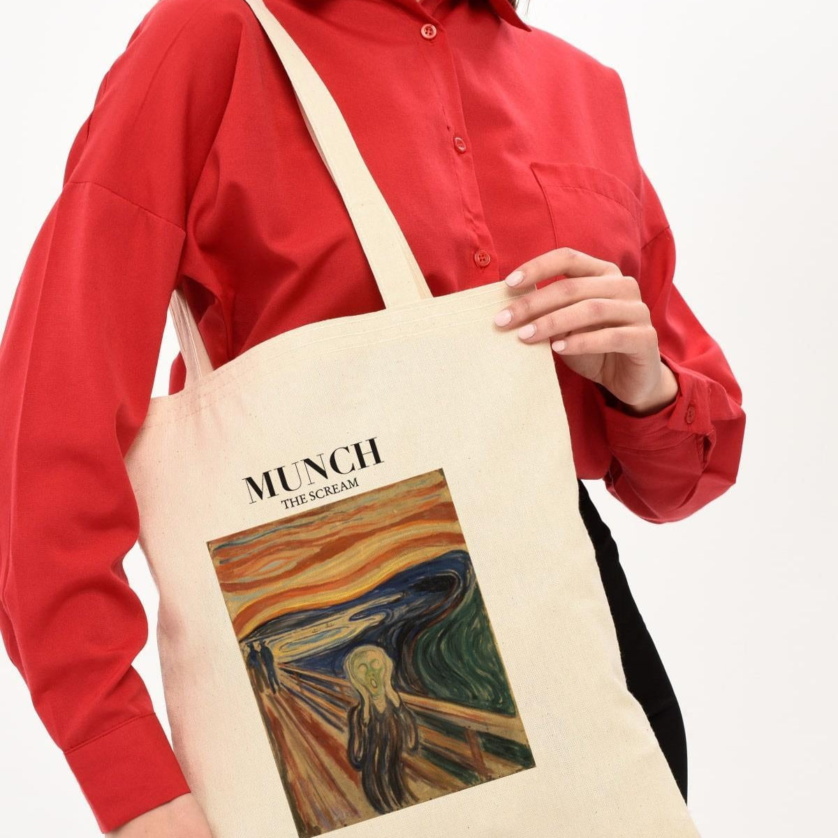 Torba bawełniana shopper z motywem Edvarda Muncha – „Krzyk”, pojemna, na zakupy, do szkoły, na co dzień.