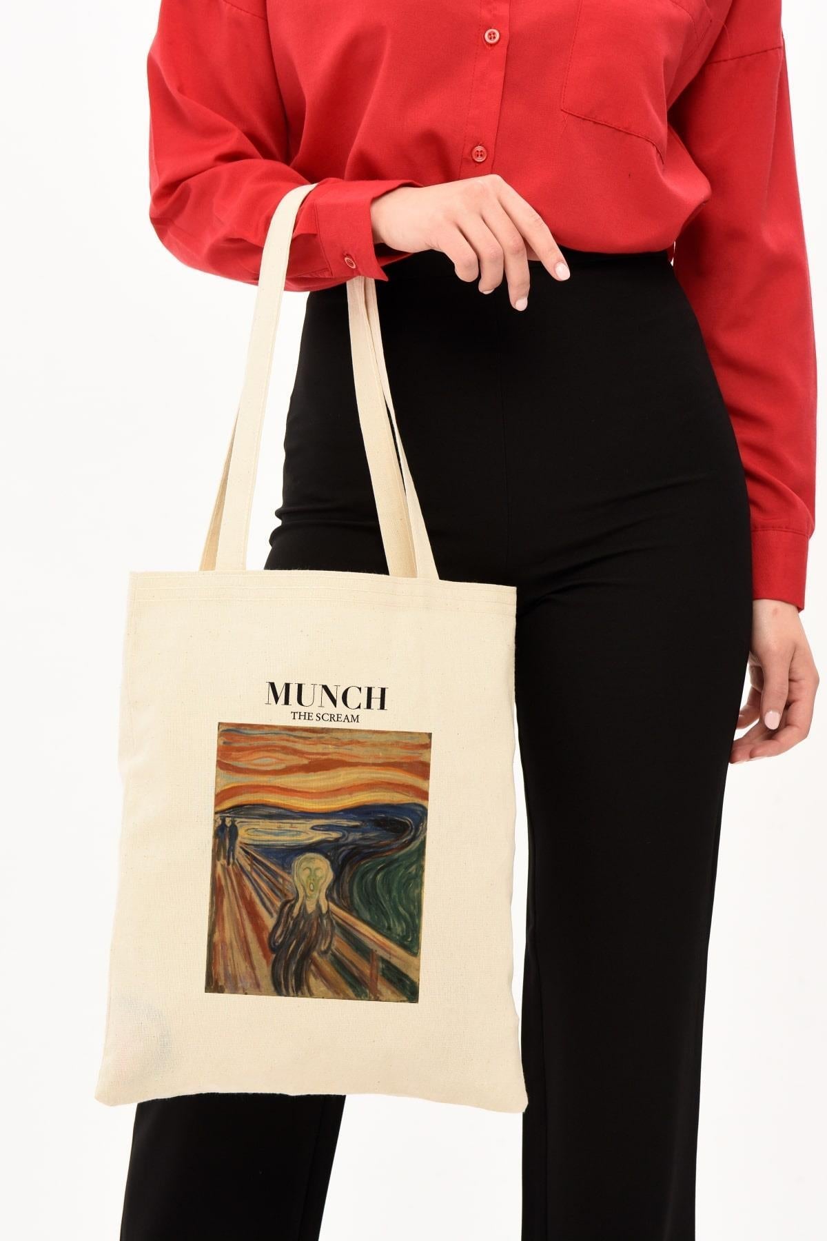 Torba bawełniana shopper z motywem Edvarda Muncha – „Krzyk”, pojemna, na zakupy, do szkoły, na co dzień.